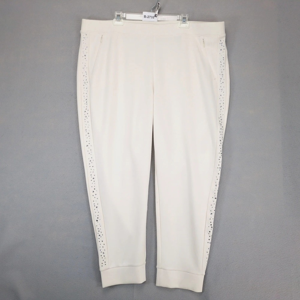 Chico's Ivory Rhinestone Jogger Pants Sz 4 Womens XXL 44x30 Pull-On Comfort Glam